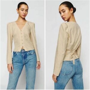 Reformation Callie Check Tie Top in Yellow Plaid